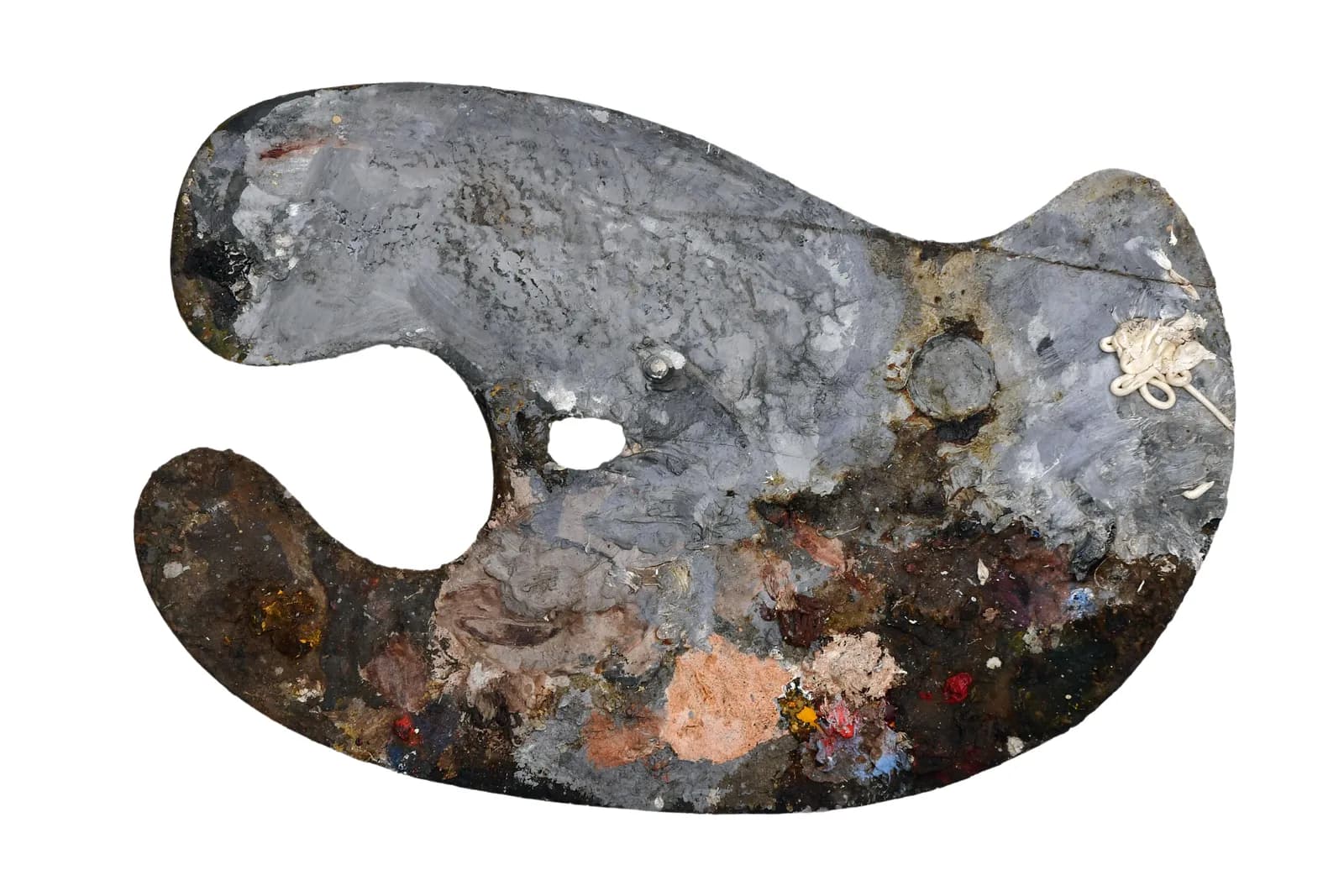 Artist palette, used by Clifford Ellis, oil paint and wood, 1960